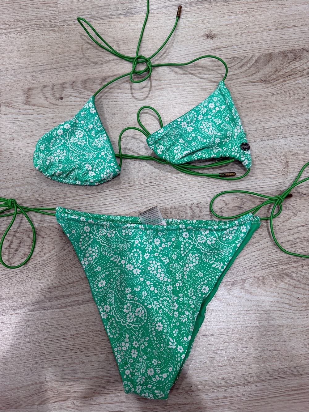 Green Paisley String Bikini Set - Women Swim